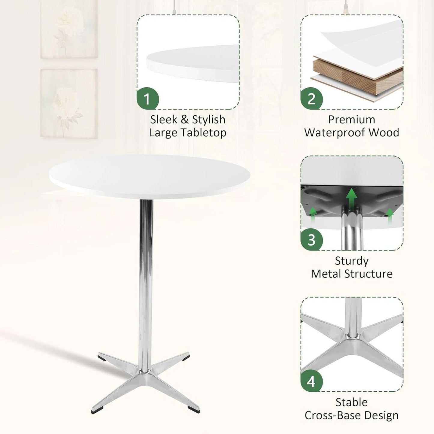 White Round Pub Table With Sturdy Crossbase 39 Inches