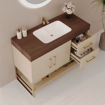 36' Modern Free-Standing Bathroom Vanity with Seamless Ceramic Sink & Sintere...