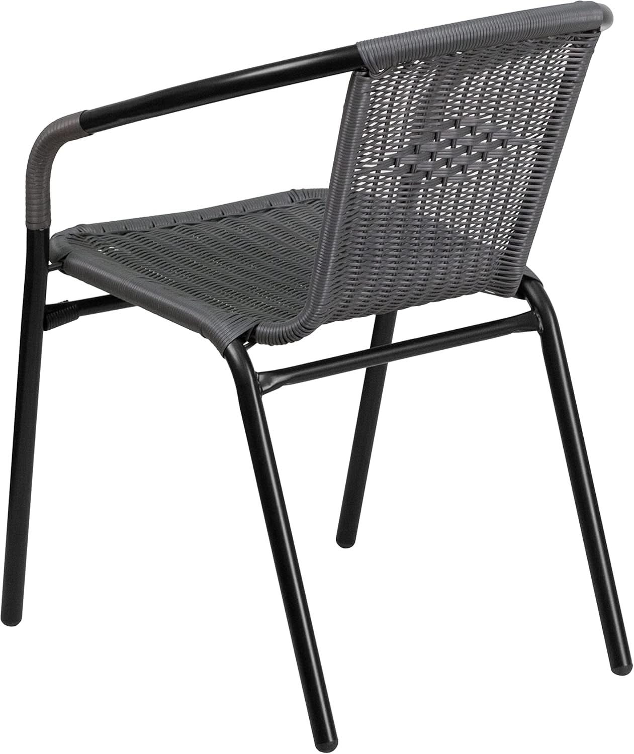 3-Piece Patio Dining Set With Round Glass Table And Stackable Rattan Chairs Gray
