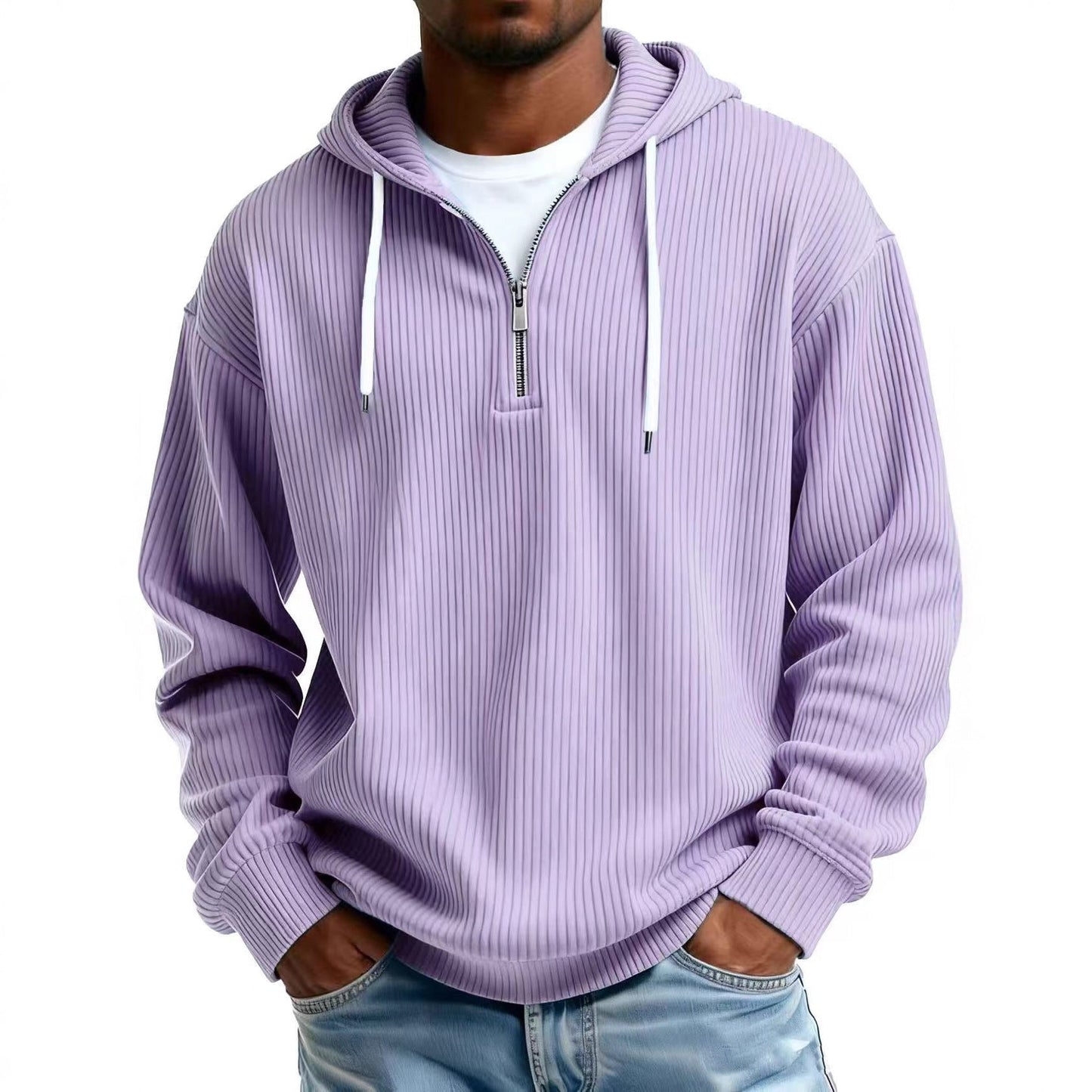 Mens Long-Sleeve Hooded Jacket Loose-Fit Casual Sweatshirt