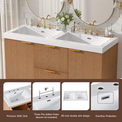 Modern 47.24 Inch Double Sink Bathroom Vanity with SMC Top, MDF Cabinet