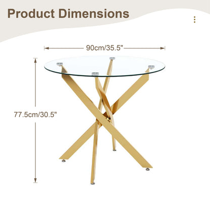 Round Glass Dining Table Set for 4, 35.5' Glass Dining Table with Gold Legs,