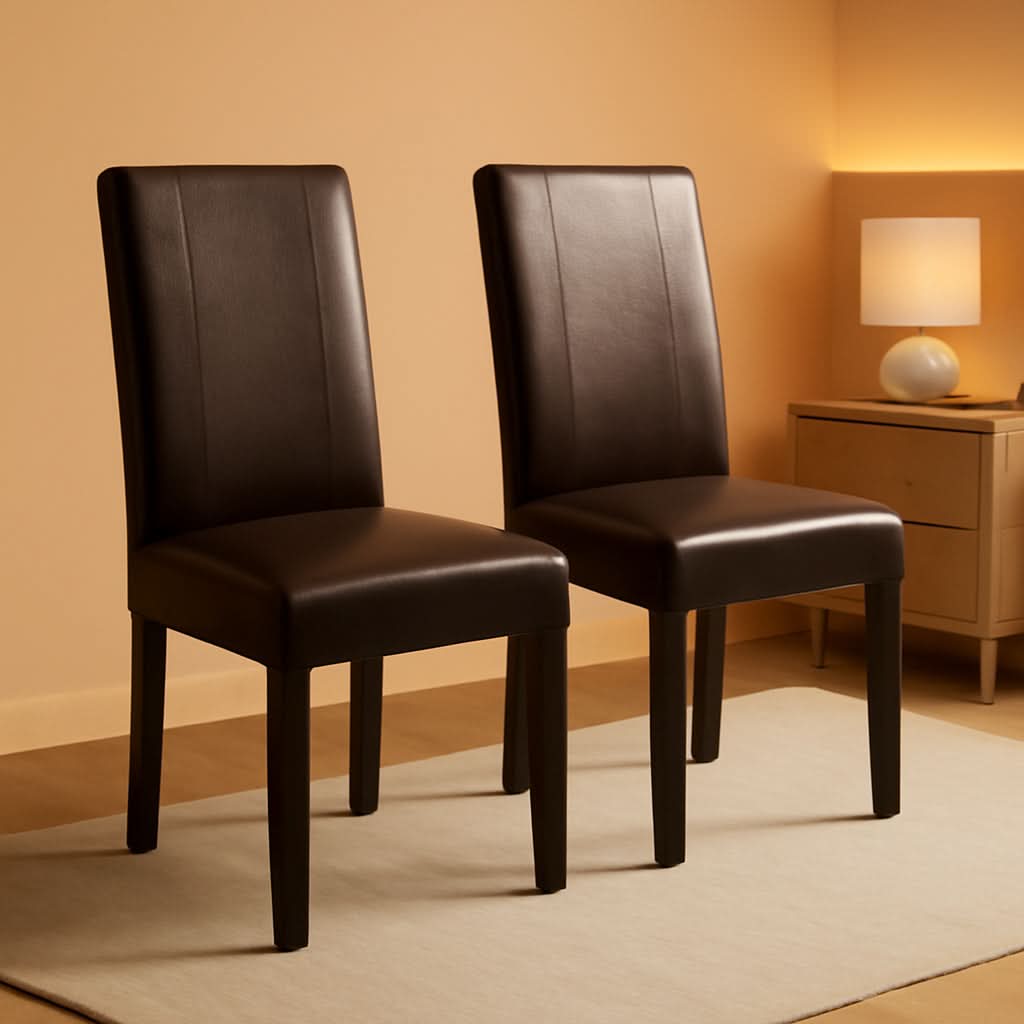 Parson Chair Set of 2 Leatherette Padded Solid Wood