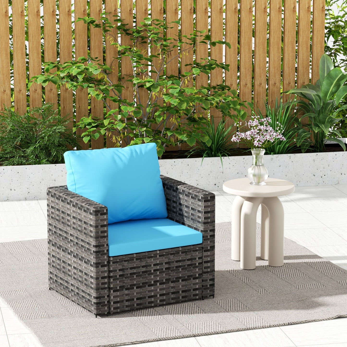Outdoor Patio Rattan Wicker Set 2 Seat Light Blue