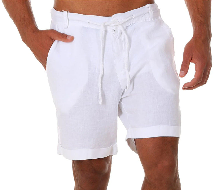 Mens Sports Running Fitness Shorts Solid-Color Casual Pants With Drawstring