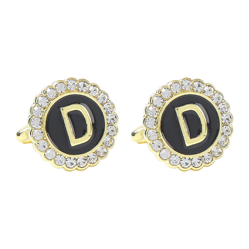 Round Diamond French Cufflinks Men's 26 Letters