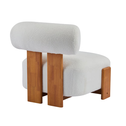 Boucle Lounge Chair Natural Beige Rolled Backrest 27.25"x30"x27.5