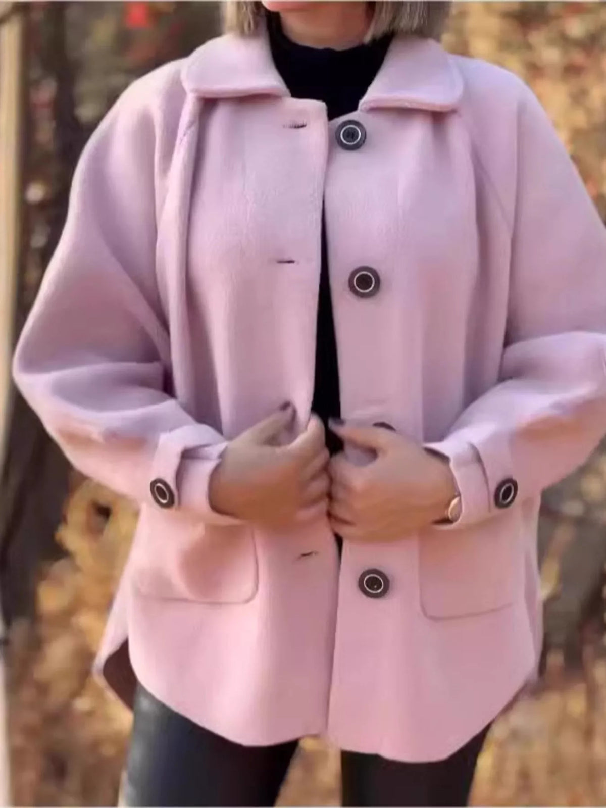 Full Size Button-Front Raglan Sleeve Coat Plus Size