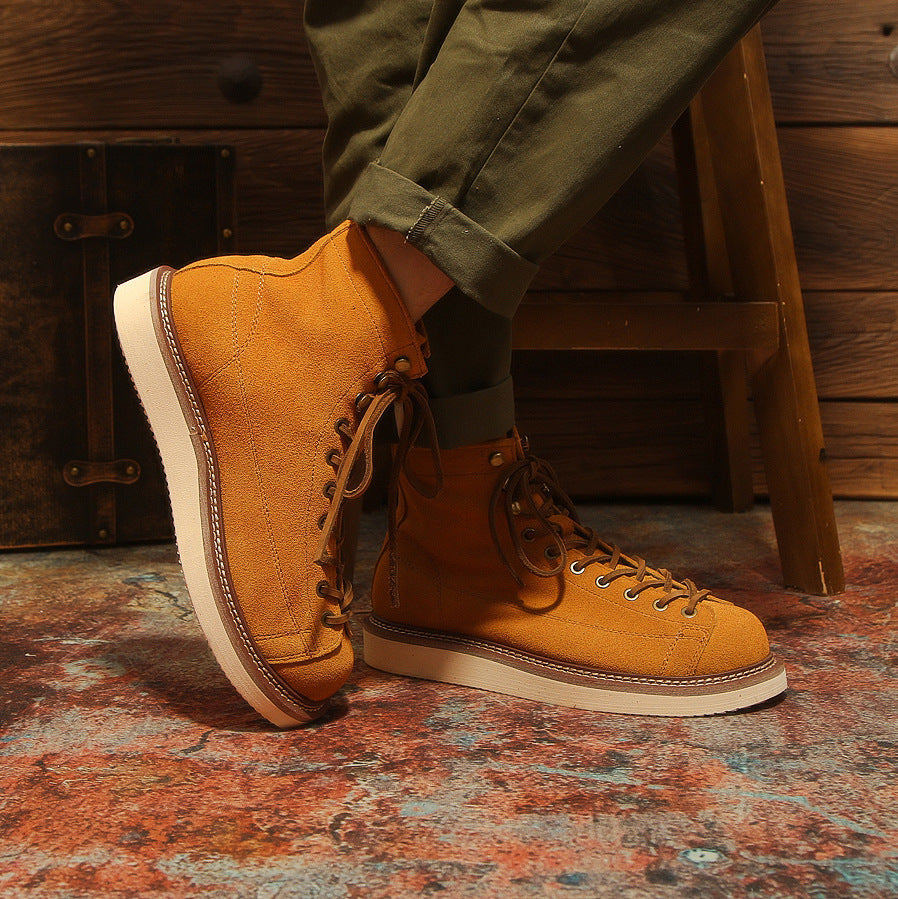 Platform Height-increasing Suede Vintage Breathable High-top Work Boots
