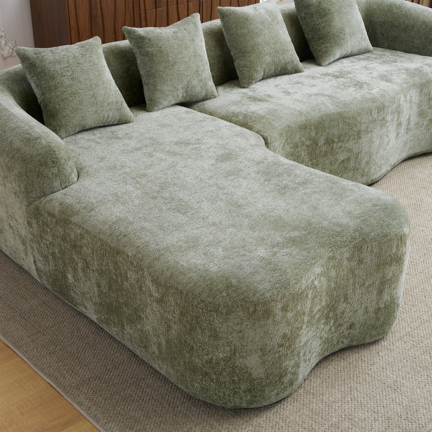 Sectional Sofa L-Shape Chenille Green 4 Seat 104