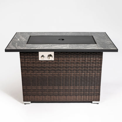 44 Inch Propane Gas Fire Pit Table 50000 BTU Tile Tabletop with Wicker Base
