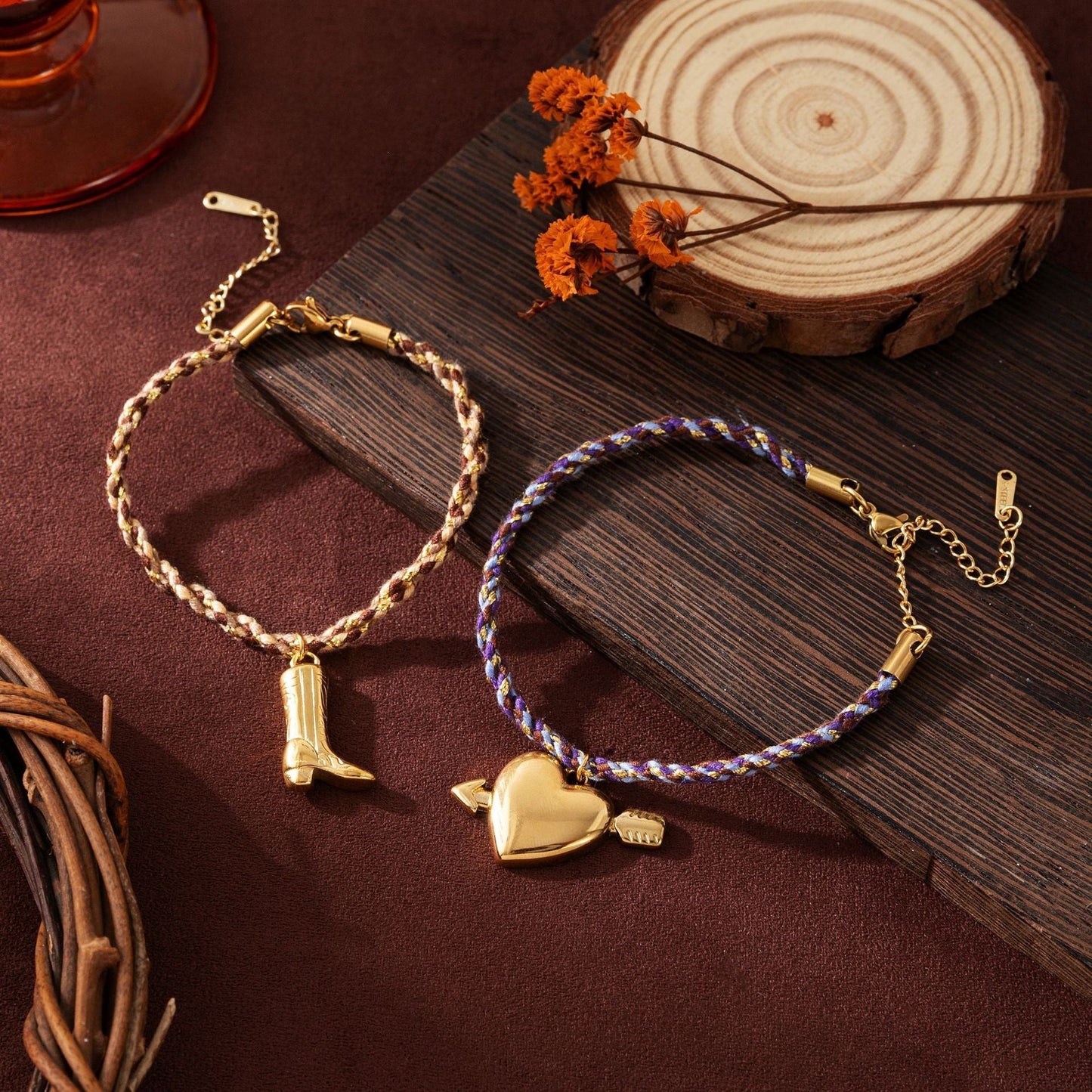 Stainless Steel Heart And Sun Colorful Rope Bracelet