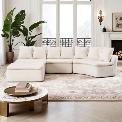 Sectional Sofa U-Shape Chenille Milk White 10 Seat Modular 128 In