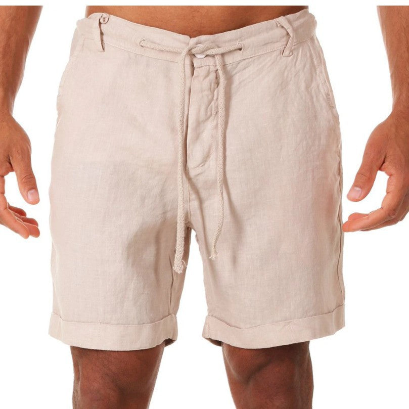 Mens Sports Running Fitness Shorts Solid-Color Casual Pants With Drawstring
