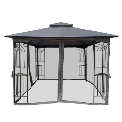 Gazebo Steel Gray 10x10 Ft Double Vented Roof Mesh Sidewalls UV-Resistant