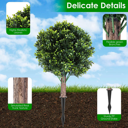 2PCS Artificial Boxwood Topiary Trees with Ground Spikes, UV Resistant