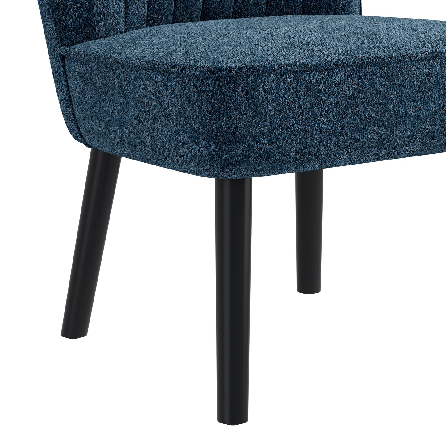 Accent Chair Shellback Channel Back Boucle Navy Blue Solid Wood Legs