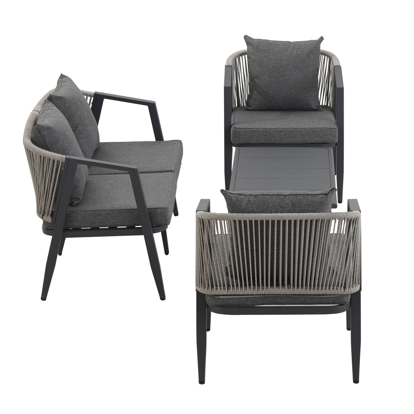 Outdoor Seating Set 4 Piece Bench Chairs Table Iron Gray