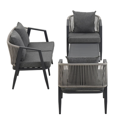 Outdoor Seating Set 4 Piece Bench Chairs Table Iron Gray