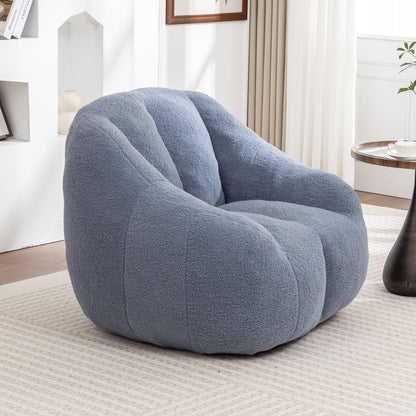 Bean Bag Chair Plush Faux Fur Light Blue Memory Foam Ergonomic Armrests 37.4 In