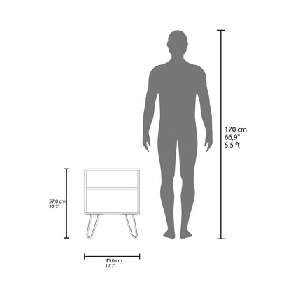 Set of 2 Modern Nightstands with Storage, Metal Legs, Light Oak