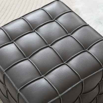 17.32 Inch Quality Leather Tufted Square Ottoman Footstool, Grey