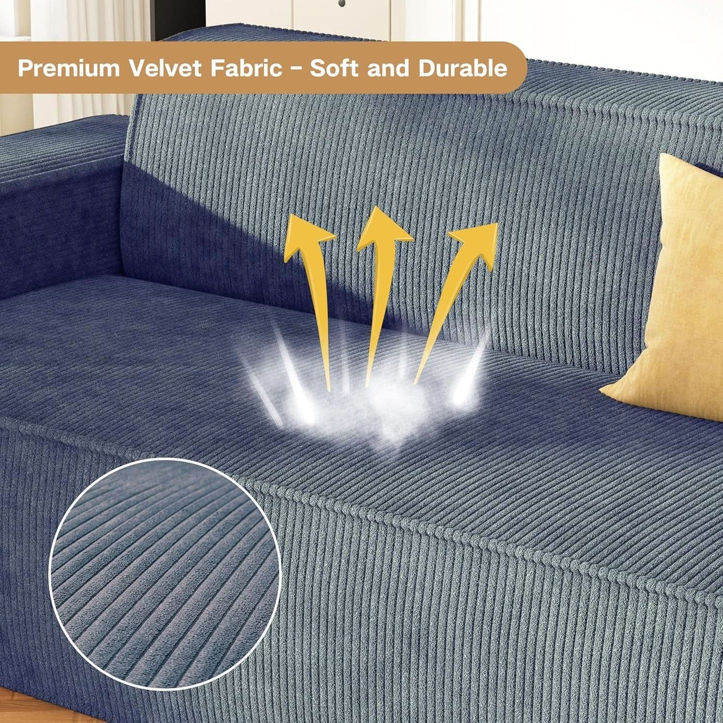 Sofa In A Box Memory Foam 3 Seater Grey Corduroy Fabric