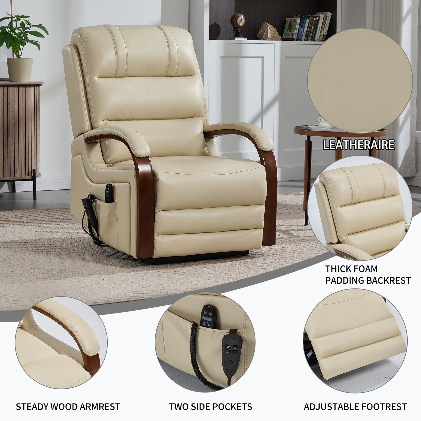 Lift Recliner Chair Power Chenille Beige Heat Massage 350lb