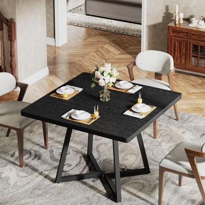 Square 31.5 Inch Industrial Dining Table Black Wood Panels