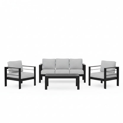 Outdoor Patio Set Aluminum Black Gray 4 Piece 73in Sofa