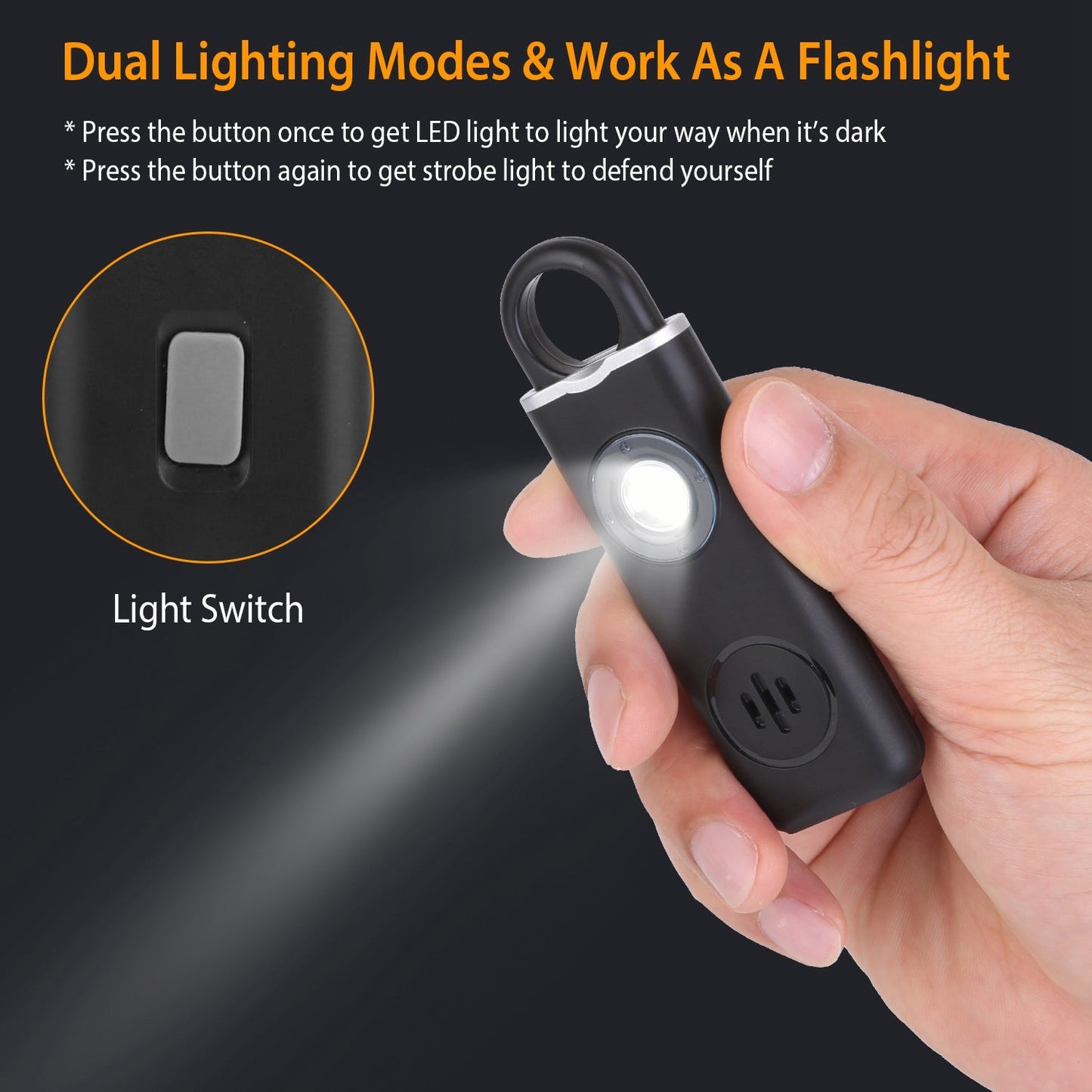 Rechargeable Personal Safety Alarm Portable 130dB Self-defense Siren with Strobe Light LED Light Carabiner Emergency Escape Tool for Women Kids Elderl