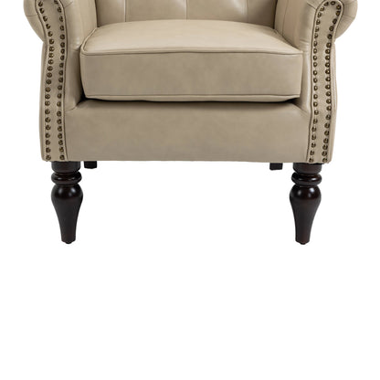 Accent Lounge Chair PU Leather Camel Rubber Wood Legs Sinuous Springs 250 LB