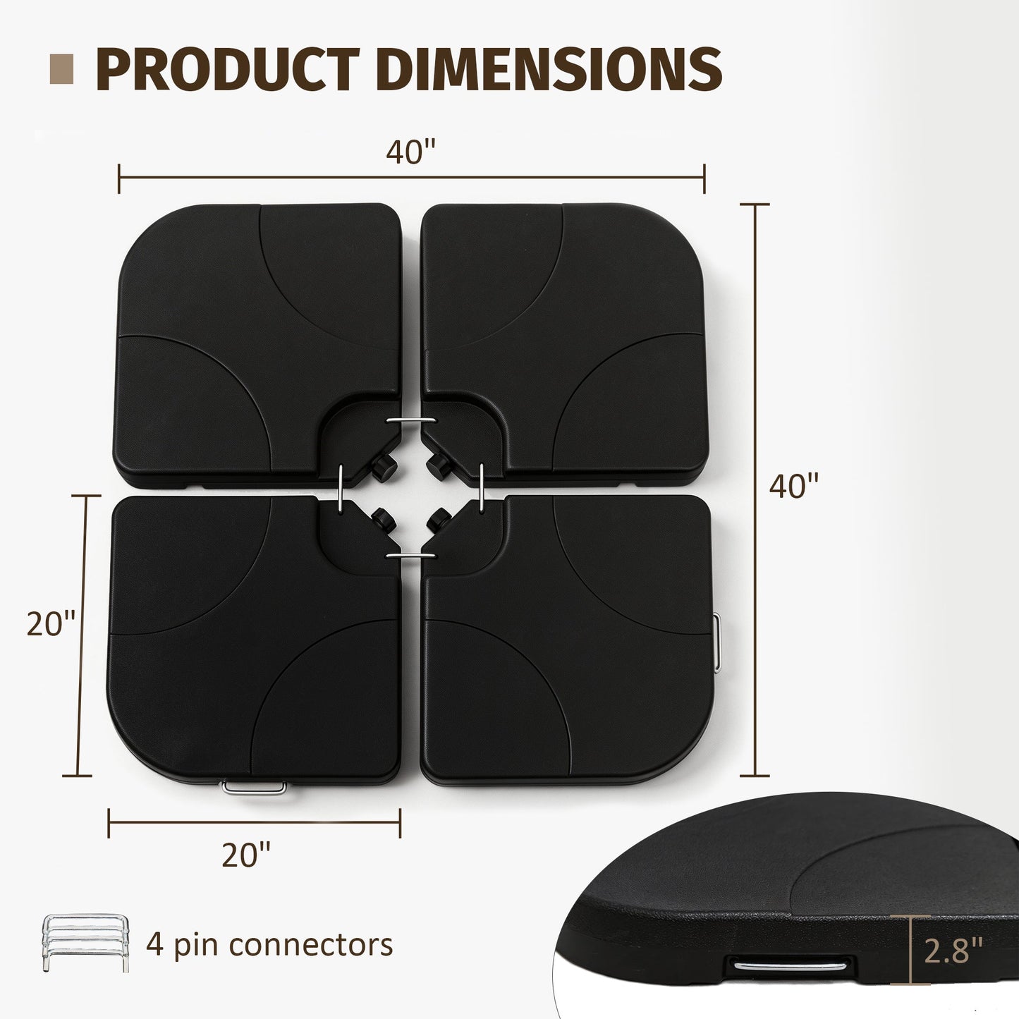 Patio Umbrella Base Offset HDPE Black 4 Panel 220 LB Water or Sand