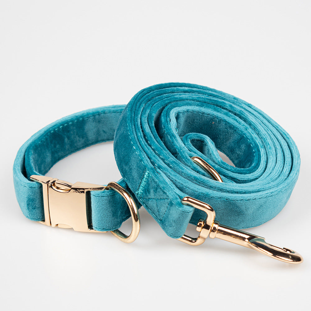 Peacock Blue Velvet Pet Neck Alloy Buckle Collar