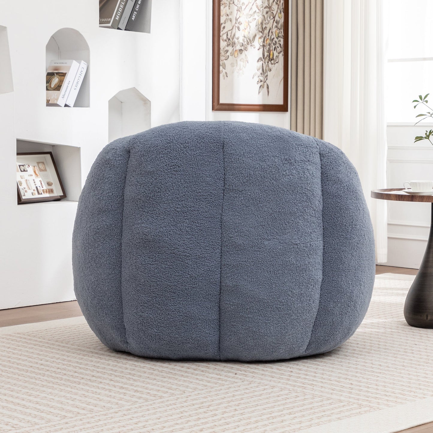 Bean Bag Chair Plush Faux Fur Light Blue Memory Foam Ergonomic Armrests 37.4 In