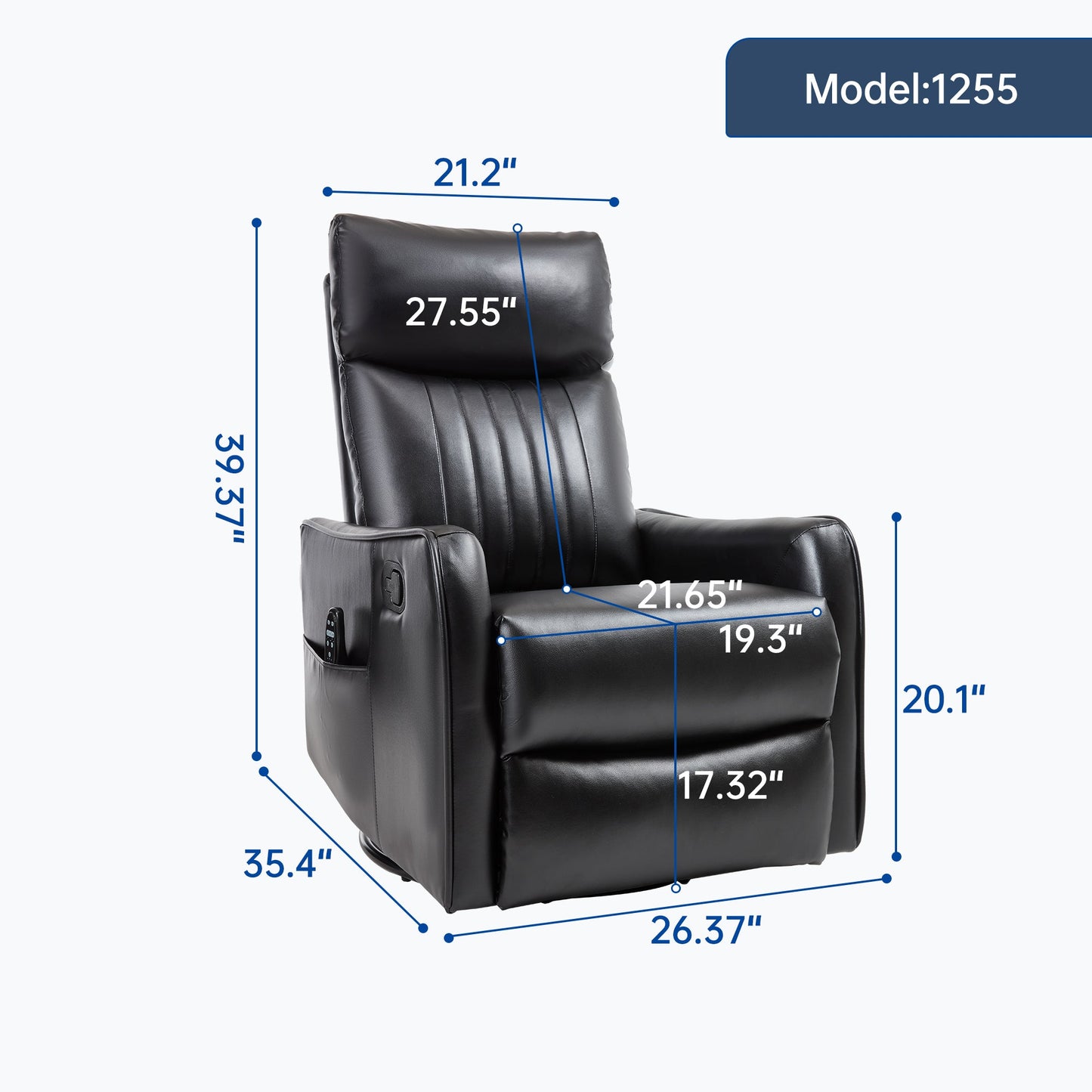 Recliner Chair Swivel Rocker Faux Leather Black Heat Massage