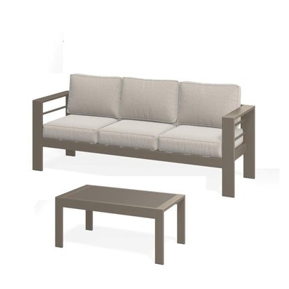 Outdoor Patio Set Iron Khaki 2 Piece 3 Seat Sofa 5 in Cushions 43in Table