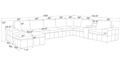Sectional Sofa Modular Leather Match Ginger 8 Seat 159 In