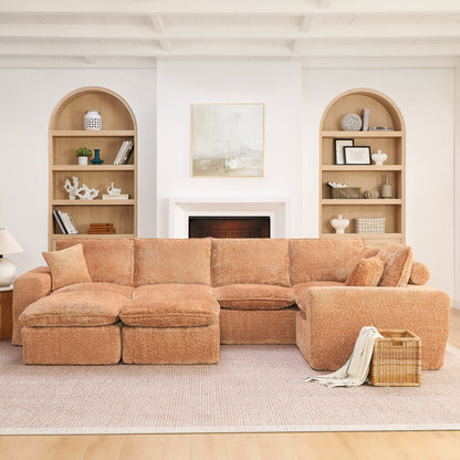 Sectional Sofa Modular Boucle Orange 7 Seat Ottomans 107 In No Assembly