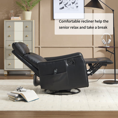 Recliner Chair Swivel Rocker Faux Leather Black Heat Massage