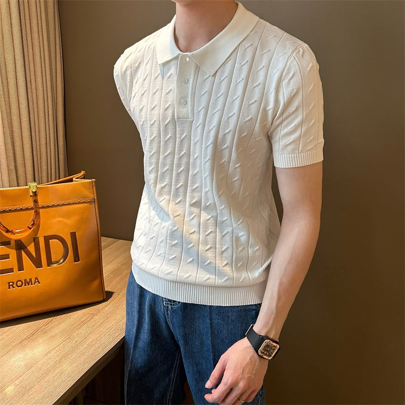 Mens Summer Striped Short-Sleeve Polo Shirt