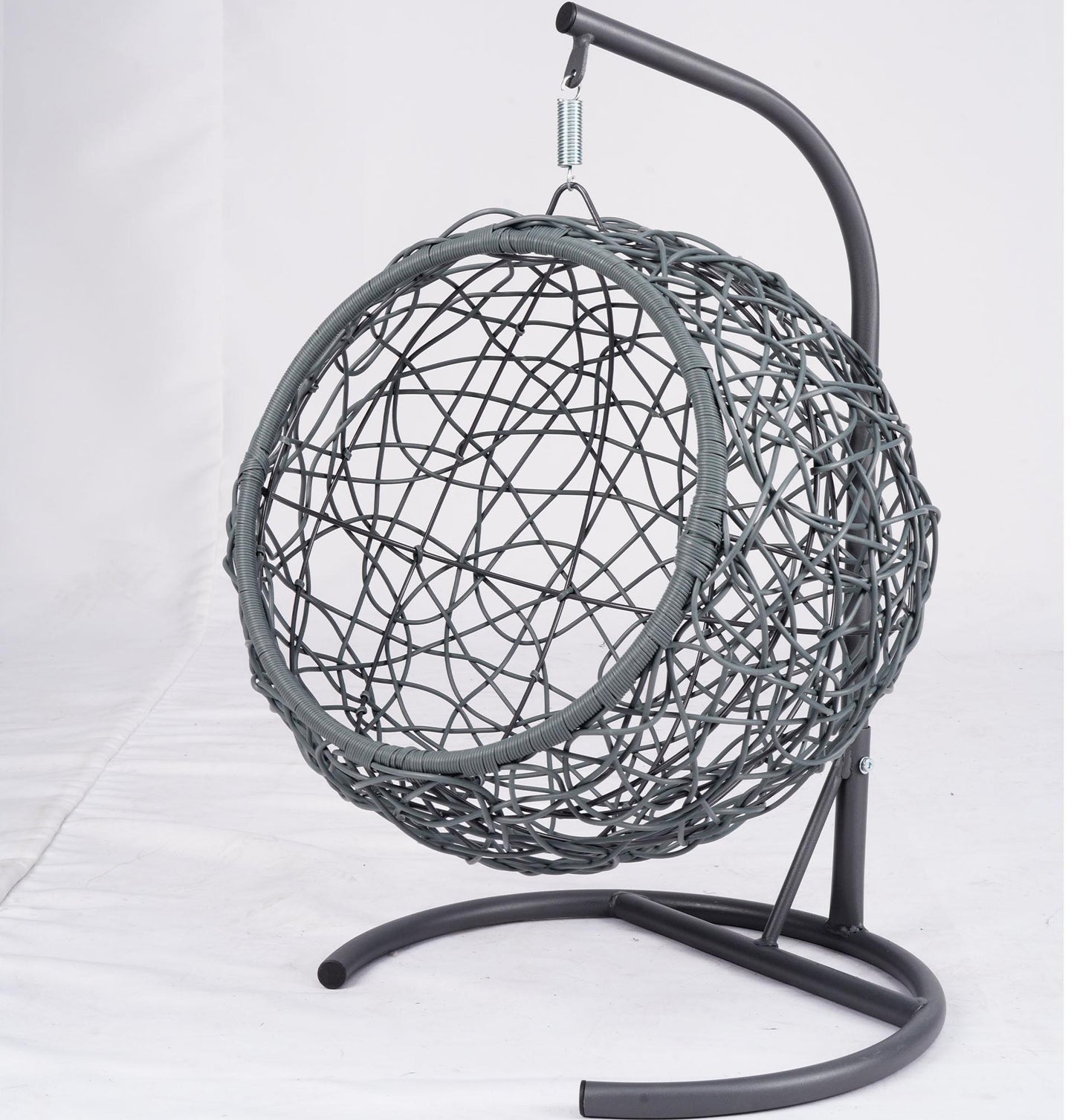 Cat Swing Bed with Stand and Cushion, Rattan Wicker Egg Chair Style, Gray