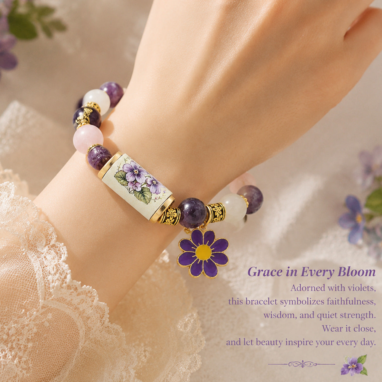 December Birth Flower Pendant Bracelet For Women