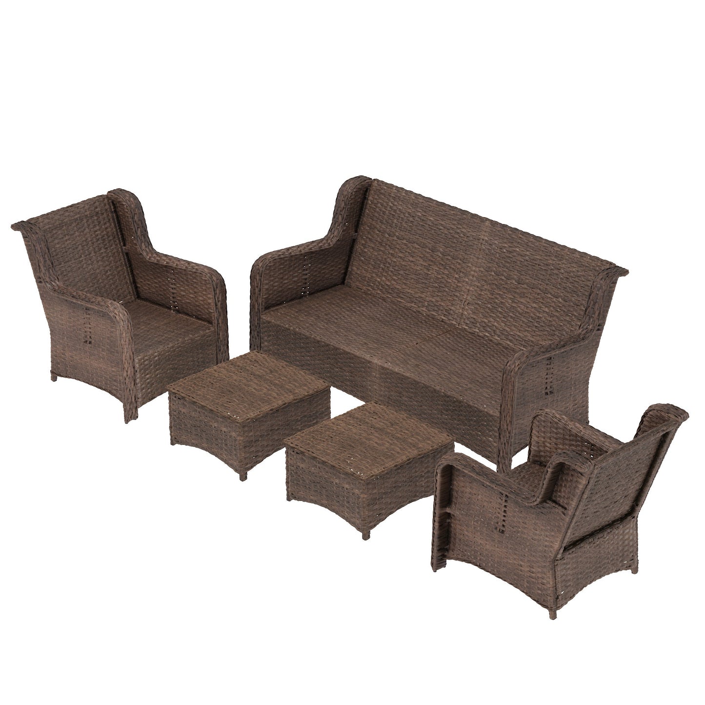 5 Piece PE Rattan Outdoor Conversation Set Brown Peacock Blue