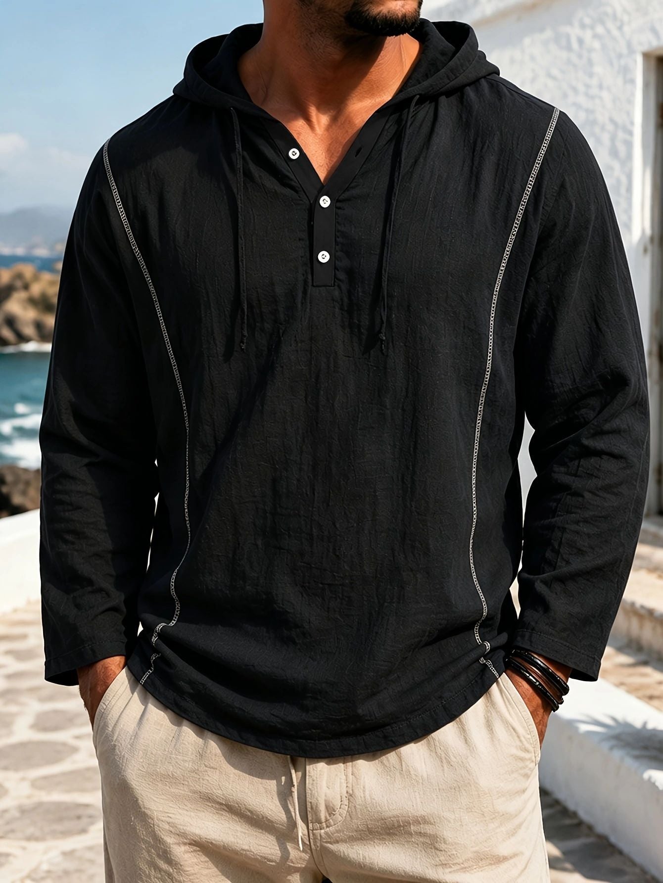 Mens Casual Stylish Loose-fitting Long-sleeve Hooded Sweatshirt