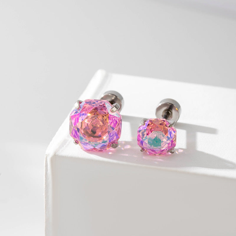 High-end, Brilliantly Reflective Octagonal Millennium Rose-cut Cubic Zirconia Stud Earrings