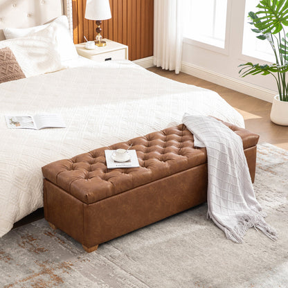 Storage Bench Tufted PU Leather Brown Flip Top 60