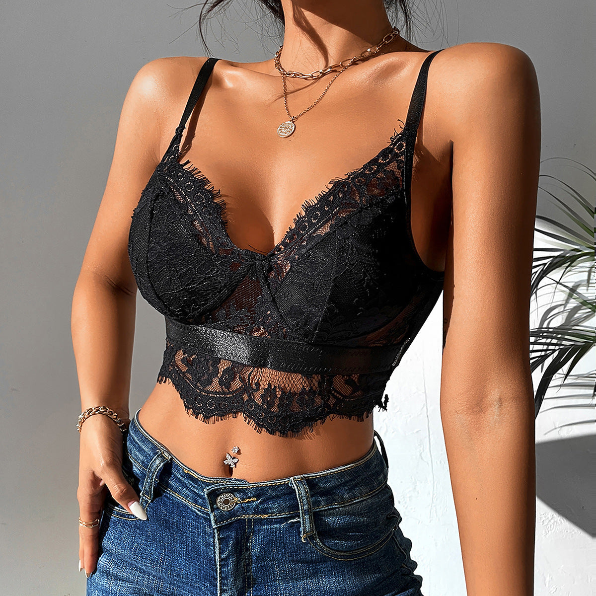 Sheer Mesh Camisole With Spliced Women's Bare Back
