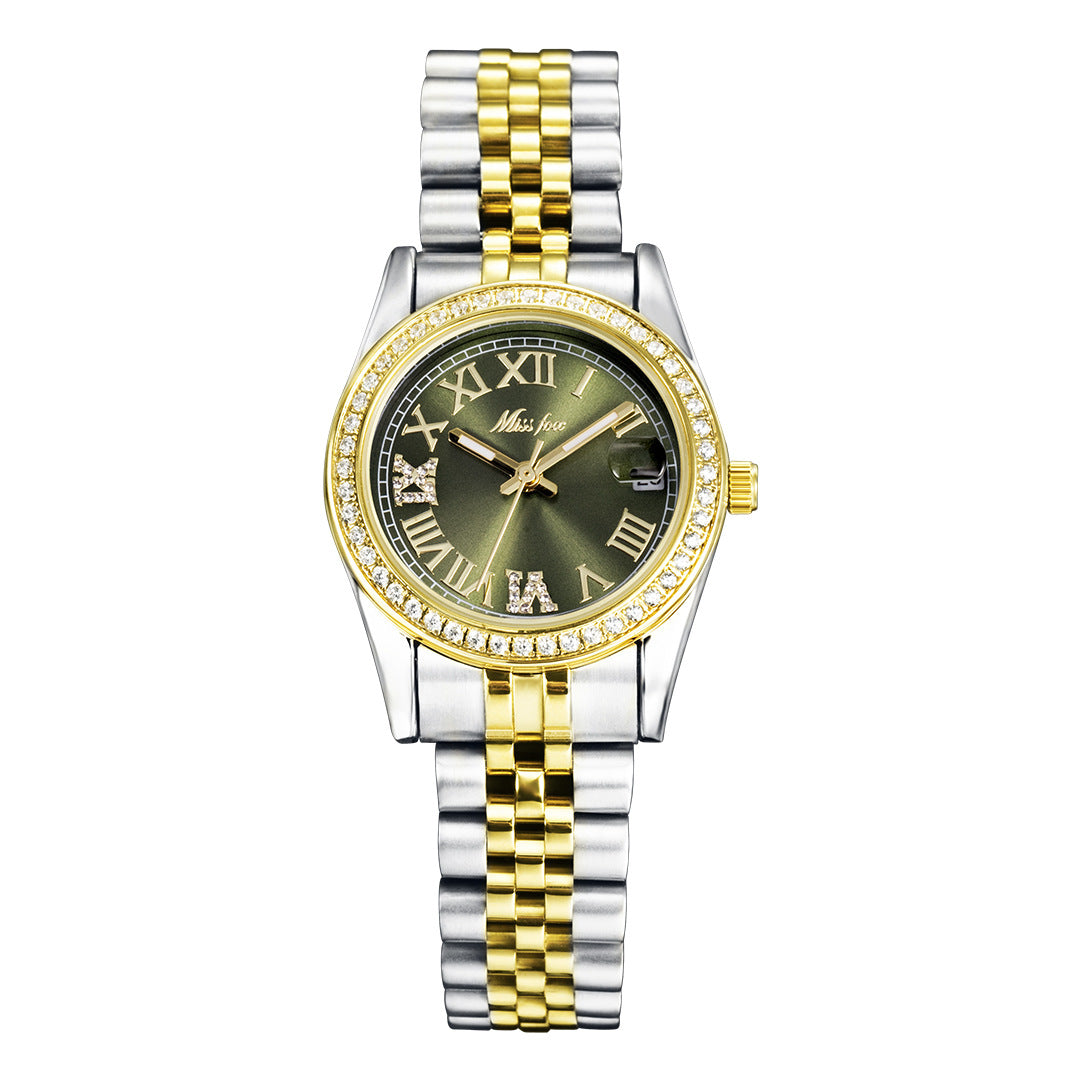 Womens Stylish Minimalist Elegant Luminous Stainless-steel Watch With Diamond Accents