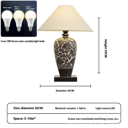 Japanese Ceramic Table Lamp with Fabric Shade